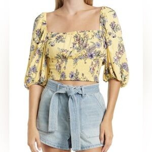 NWT AFRM Los Angeles Size L Waverly Smocked Crop Top